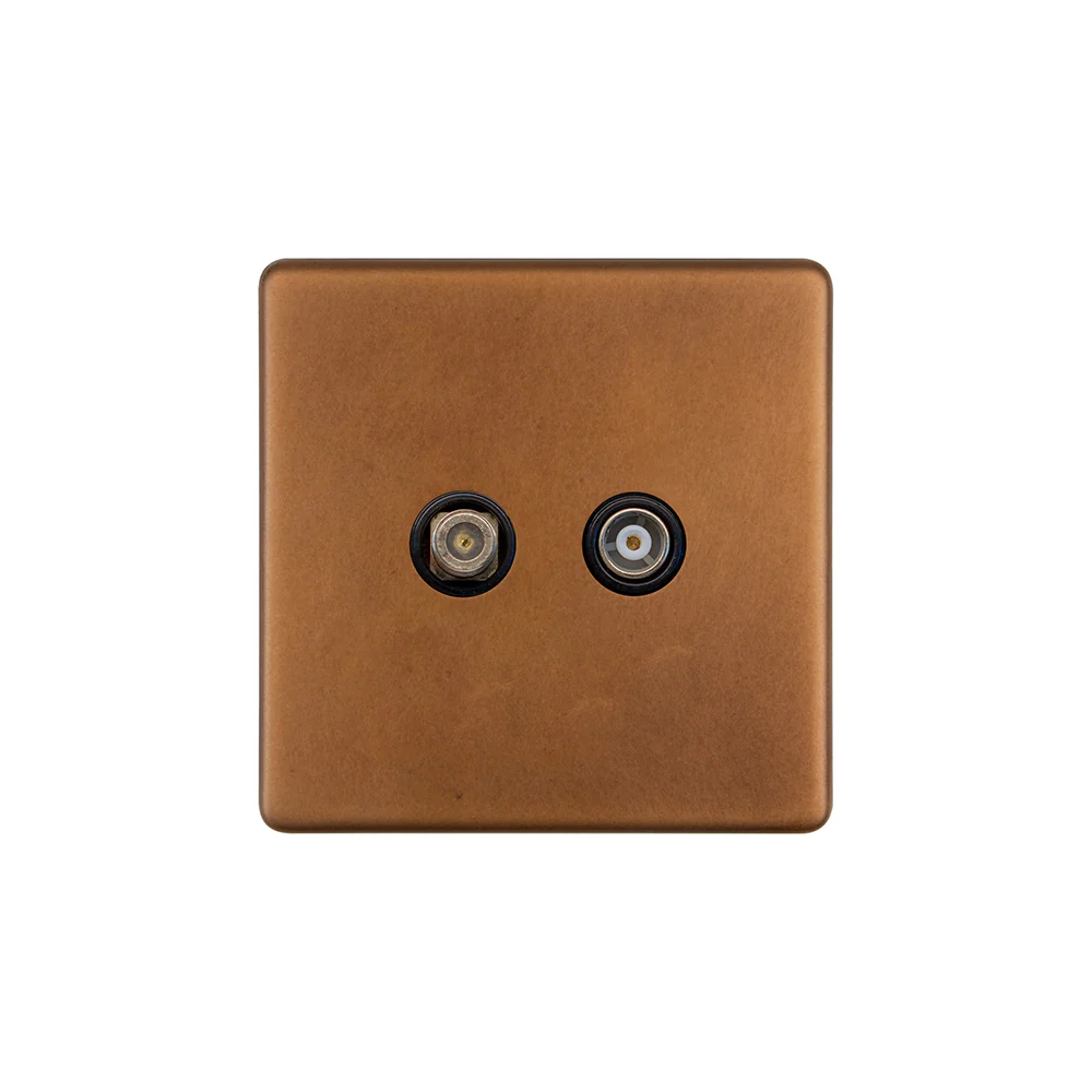 Screwless Antique Copper TV And Satellite Socket