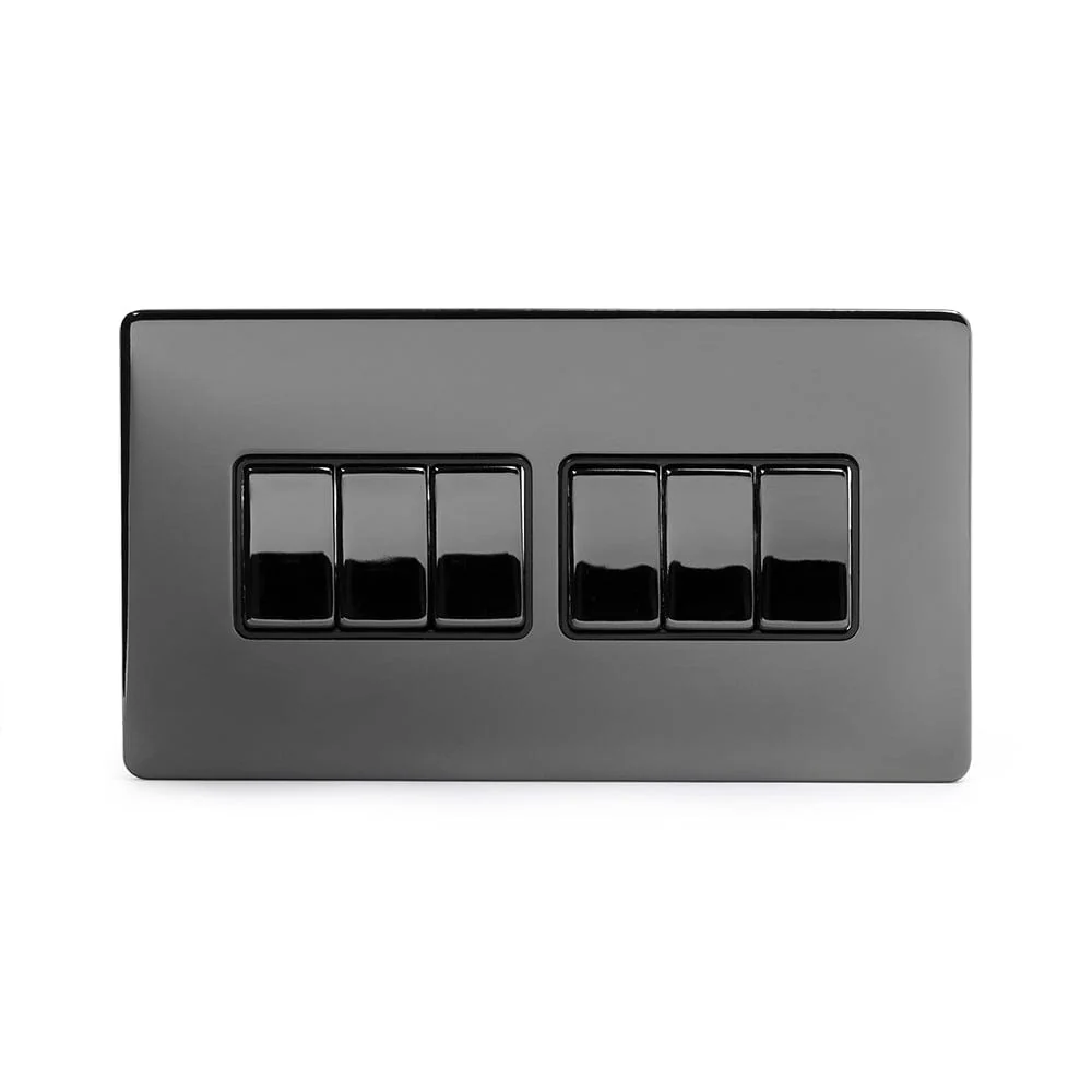 Screwless Black Nickel 10A 6 Gang 2 Way Light Switch