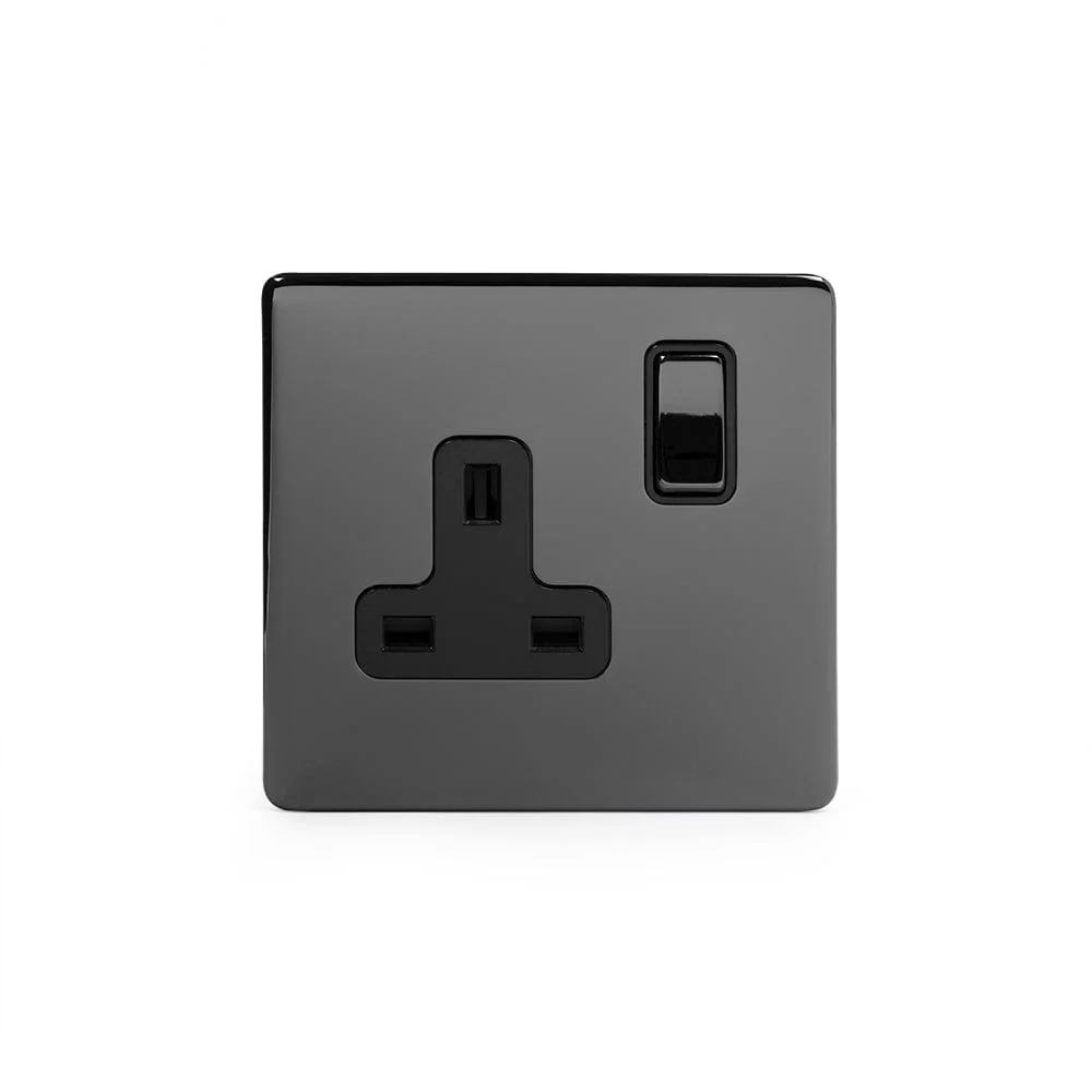 Screwless Black Nickel 13A 1 Gang Double Pole Socket