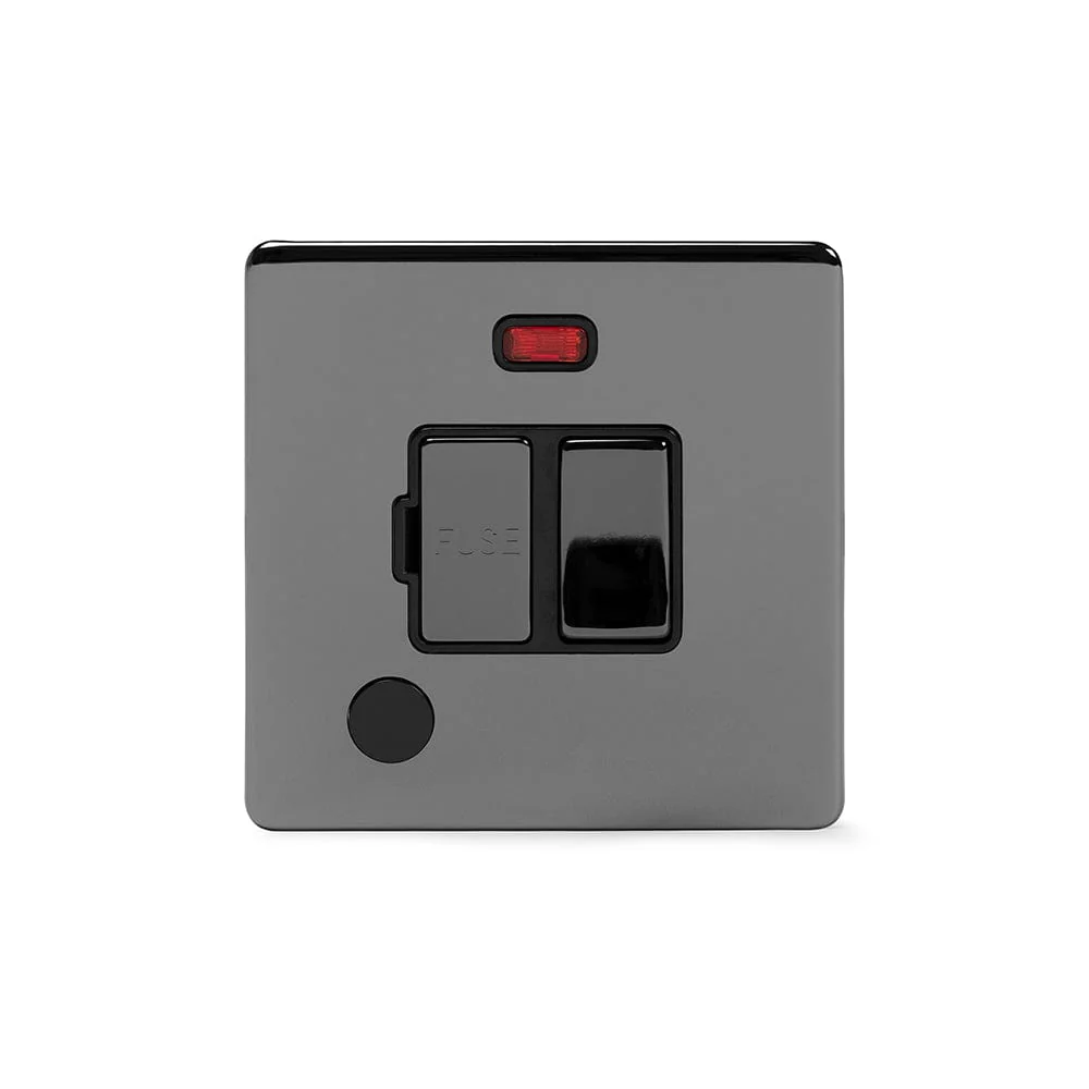 Screwless Black Nickel 13A Switched Fuse Connection Unit Flex Outlet With Neon