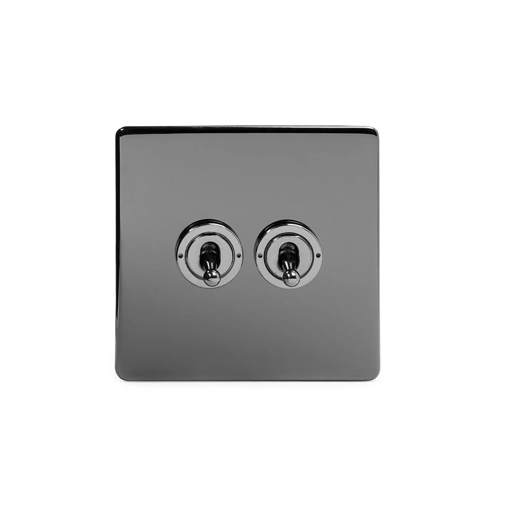 Screwless Black Nickel 2 Gang 2 Way Toggle Light Switch - Black