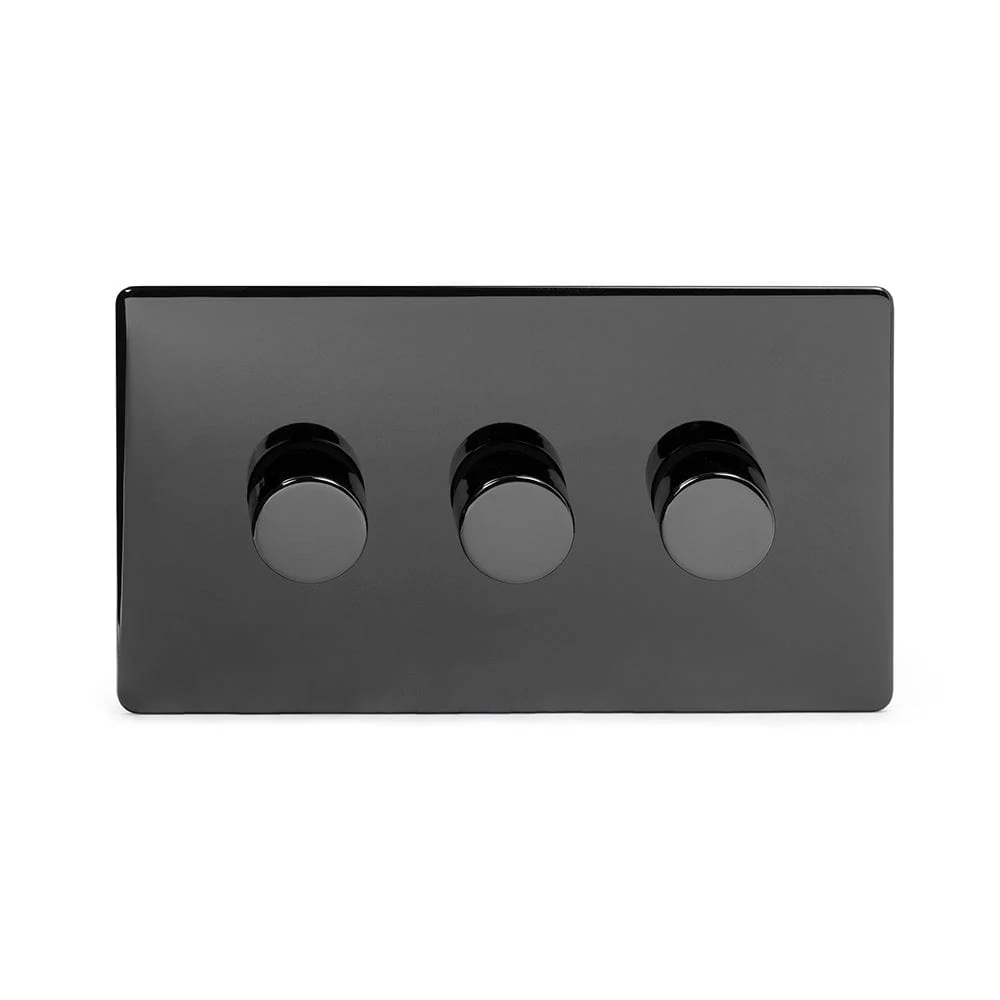 Screwless Black Nickel 3 Gang 2 Way Intelligent Trailing Dimmer Light Switch