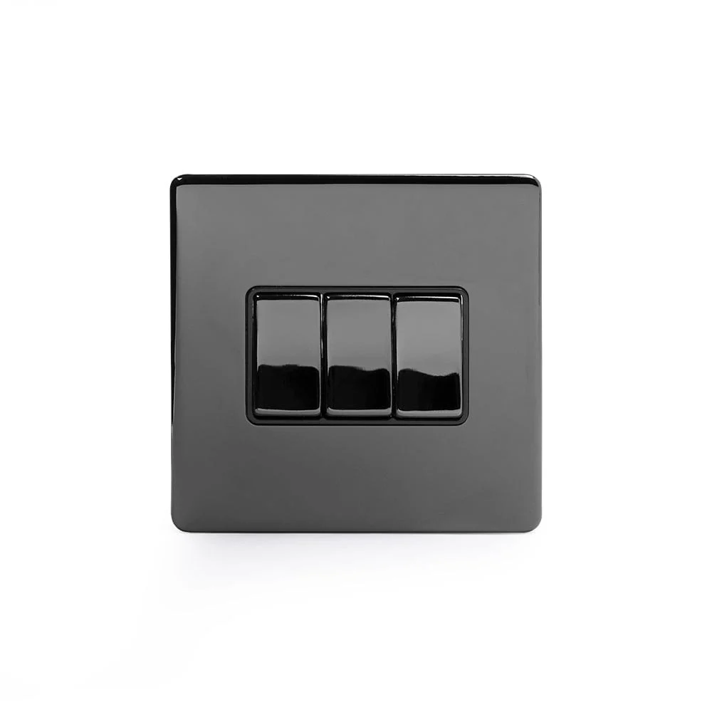 Screwless Black Nickel 3 Gang Intermediate Light Switch