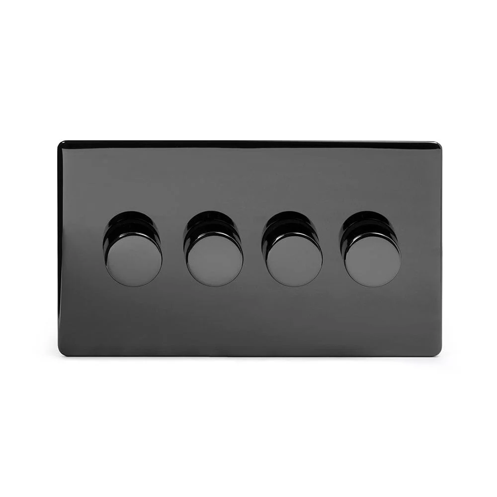 Screwless Black Nickel 4 Gang 2 Way Intelligent Trailing Dimmer Light Switch