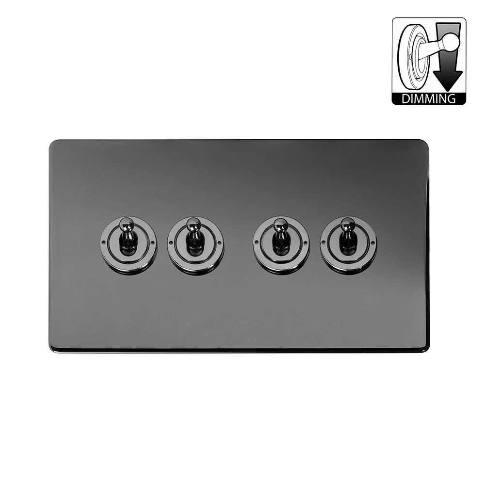 Screwless Black Nickel 4 Gang Dimming Toggle Light Switch