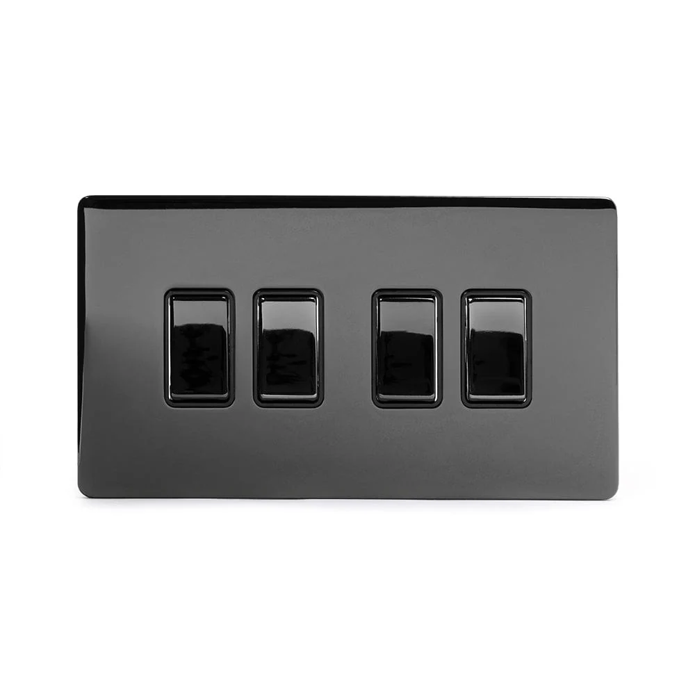 Screwless Black Nickel 4 Gang Intermediate Light Switch