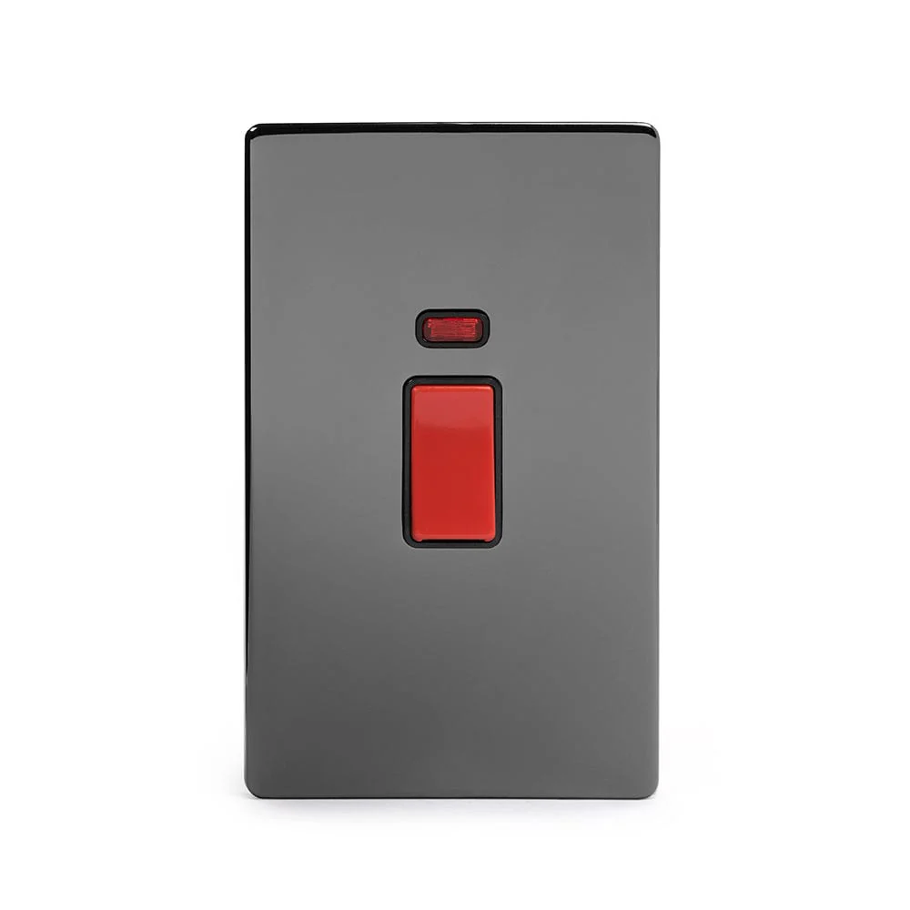 Screwless Black Nickel 45A 1 Gang Double Pole Switch With Neon Large Plate