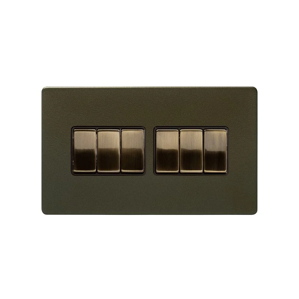 Screwless Bronze 10A 6 Gang 2 Way Light Switch