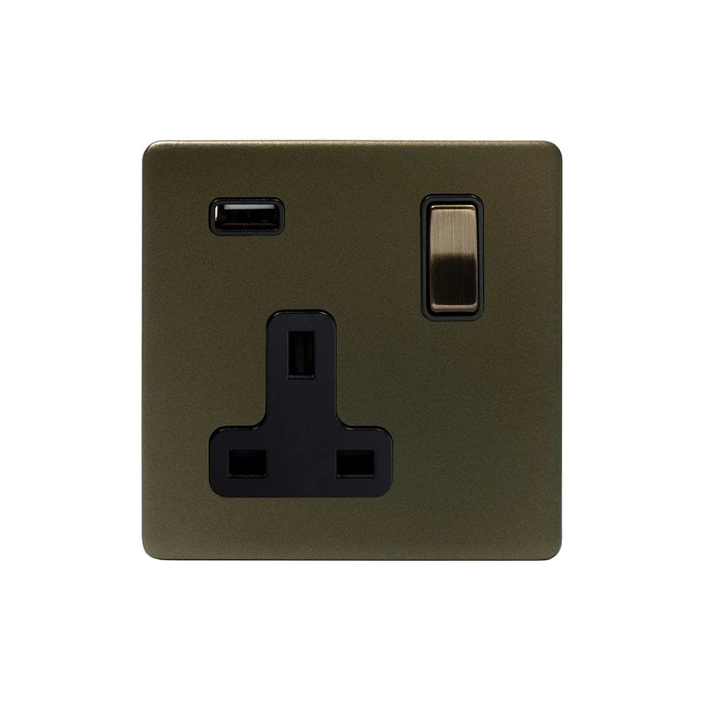 Screwless Bronze 13A 1 Gang DP USB Plug Socket (USB 2.1amp)