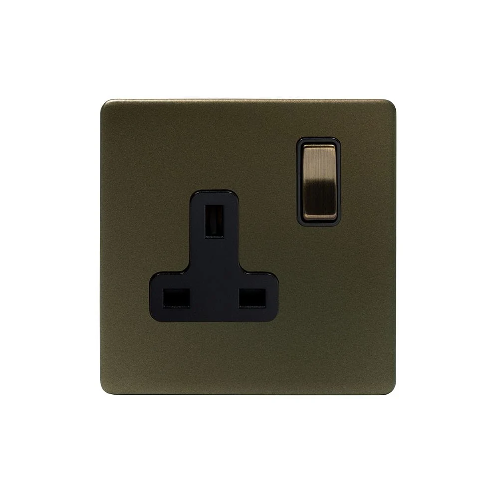 Screwless Bronze 13A 1 Gang Switched Plug Socket- DP