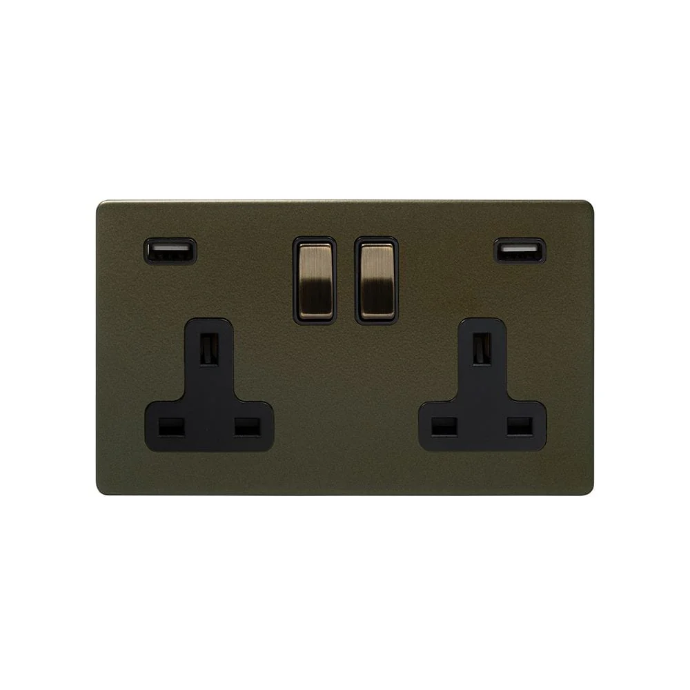 Screwless Bronze 13A 2 Gang DP USB Plug Socket (USB 4.8amp)