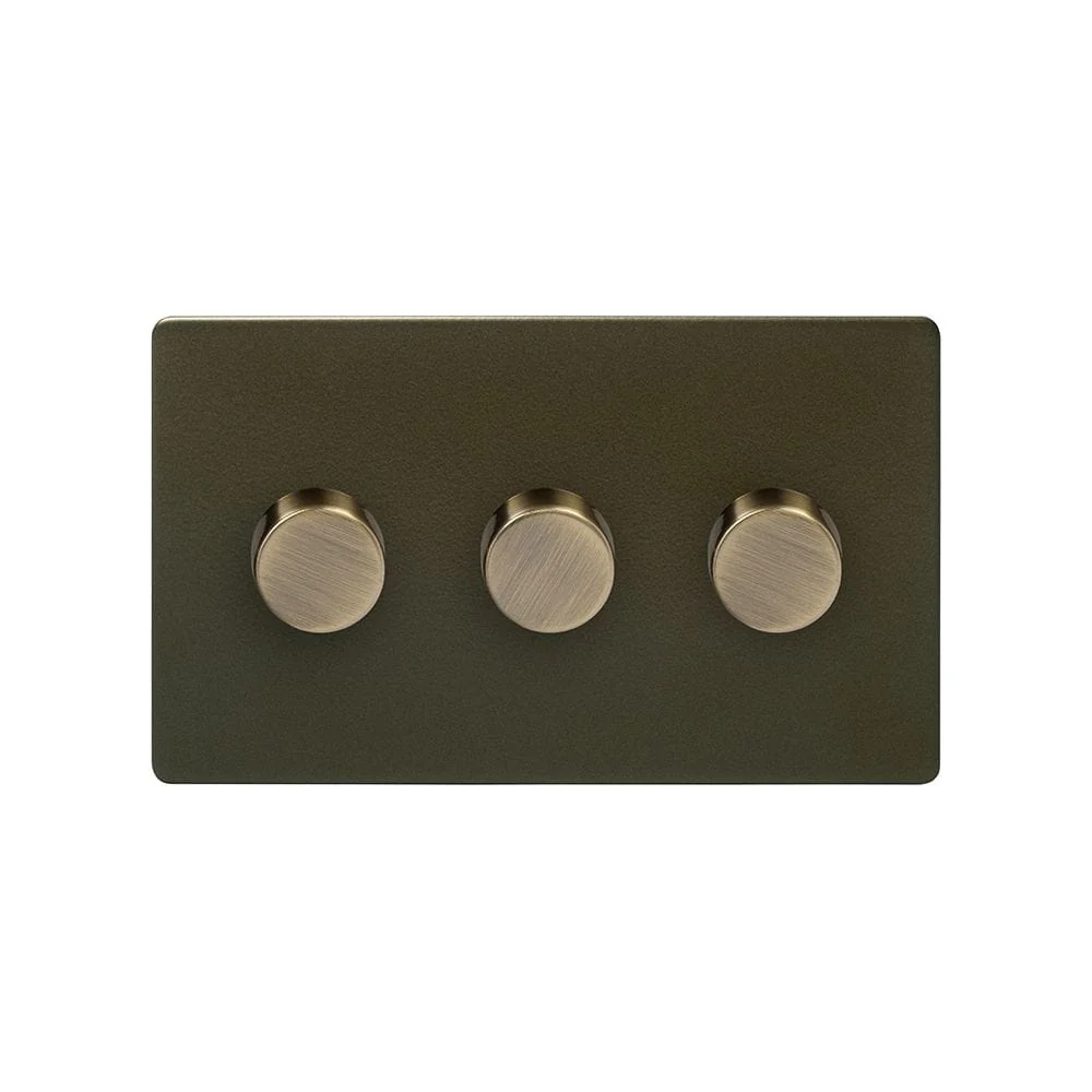 Screwless Bronze 250W 3 Gang 2 Way Trailing Dimmer Light Switch