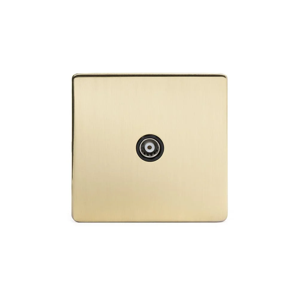 Screwless Brushed Brass 1 Gang Co Axial TV and Satelite Socket