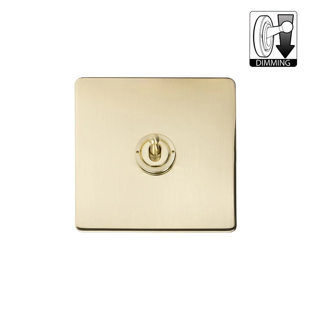 Screwless Brushed Brass 1 Gang Dimming Toggle Light Switch