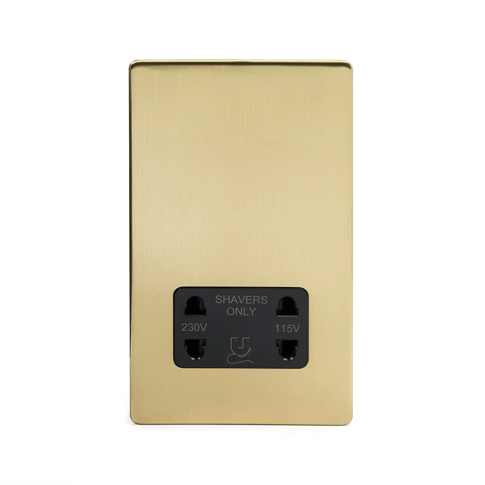 Screwless Brushed Brass 1 Gang Shaver Socket