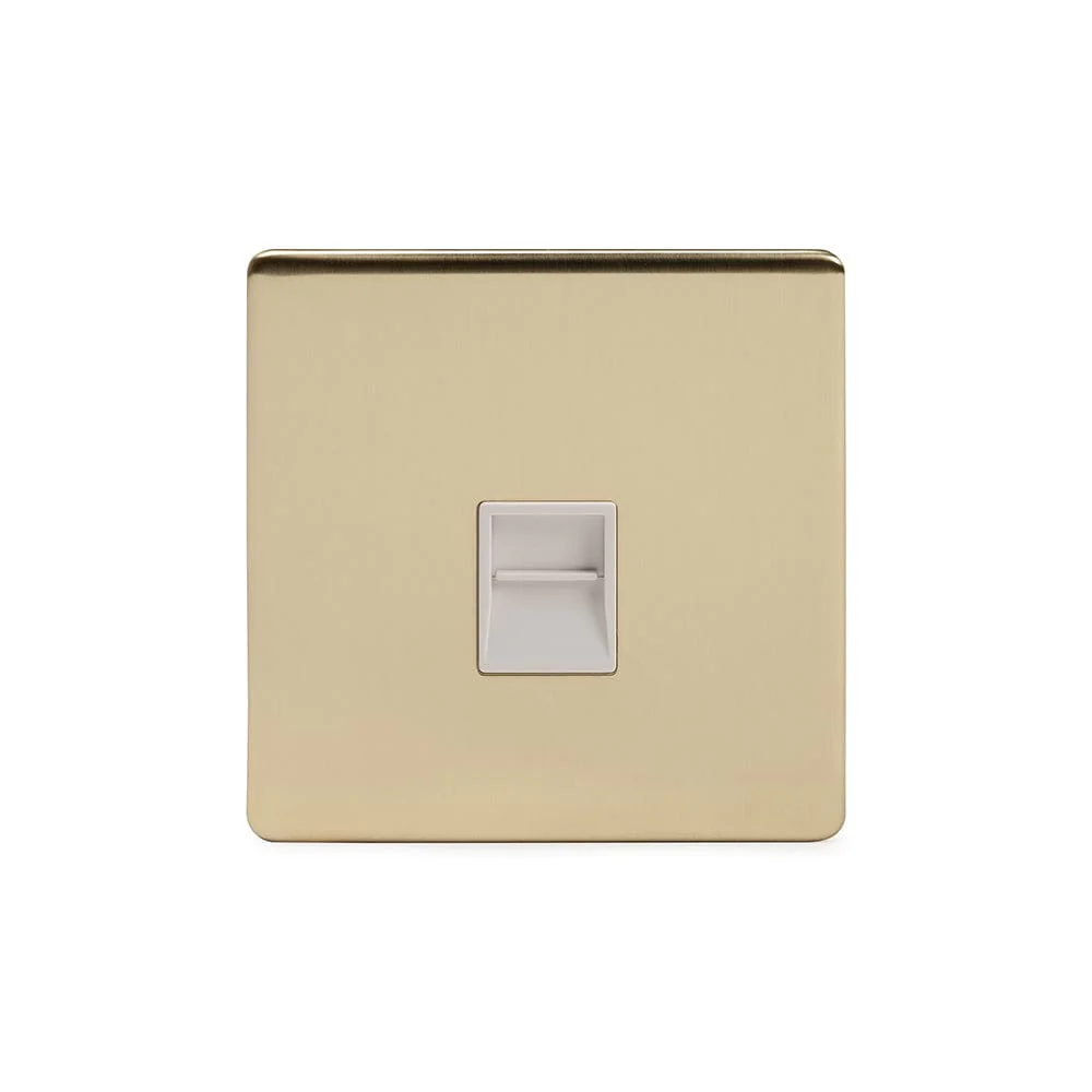 Screwless Brushed Brass 1 Gang Telephone Secondary Socket BT