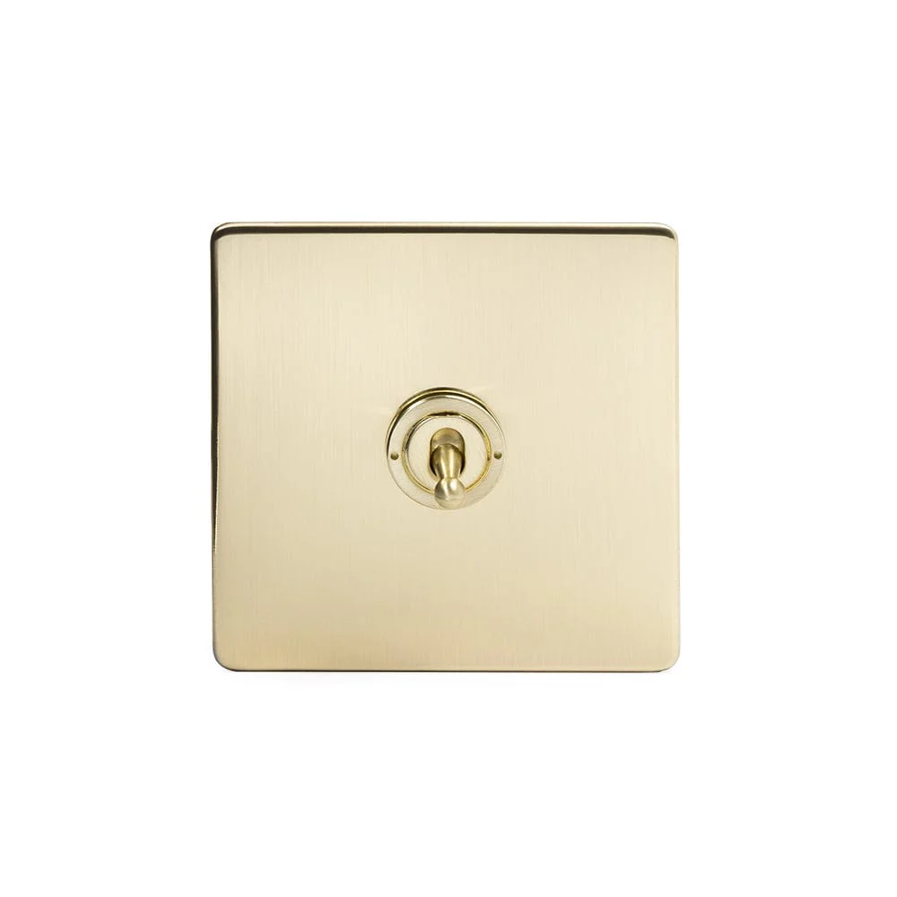 Screwless Brushed Brass 1 Gang 2 Way Toggle Light Switch