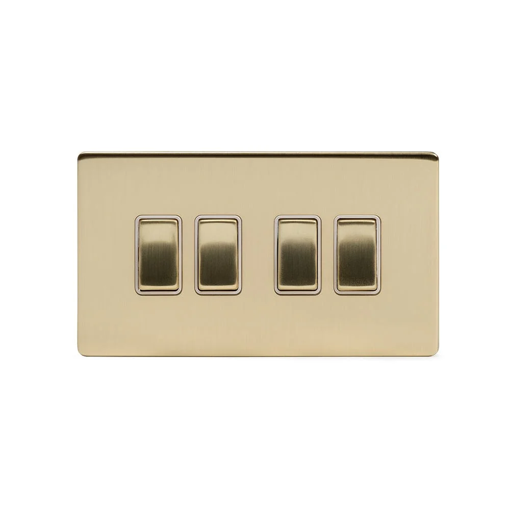 Screwless Brushed Brass 10A 4 Gang 2 Way Light Switch