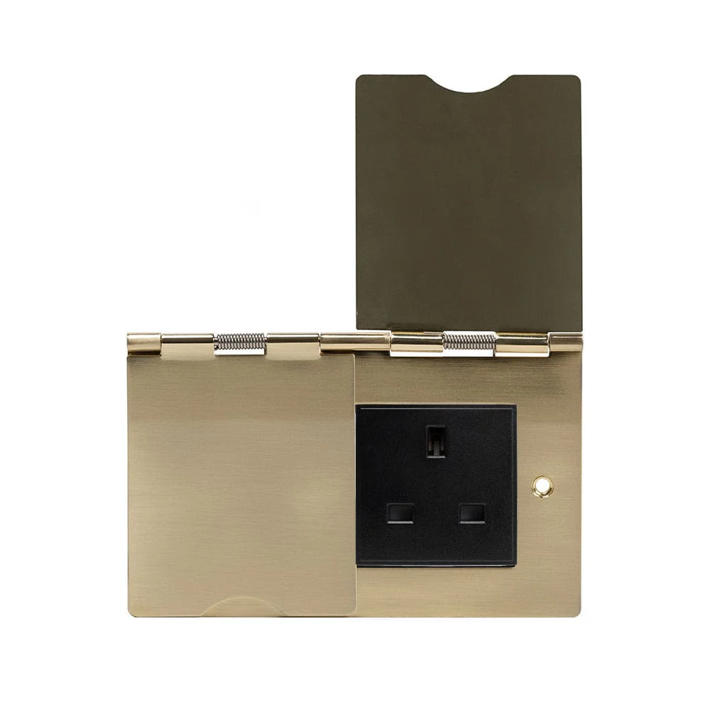 Screwless Brushed Brass 13A 2 Gang Euromod Floor Socket