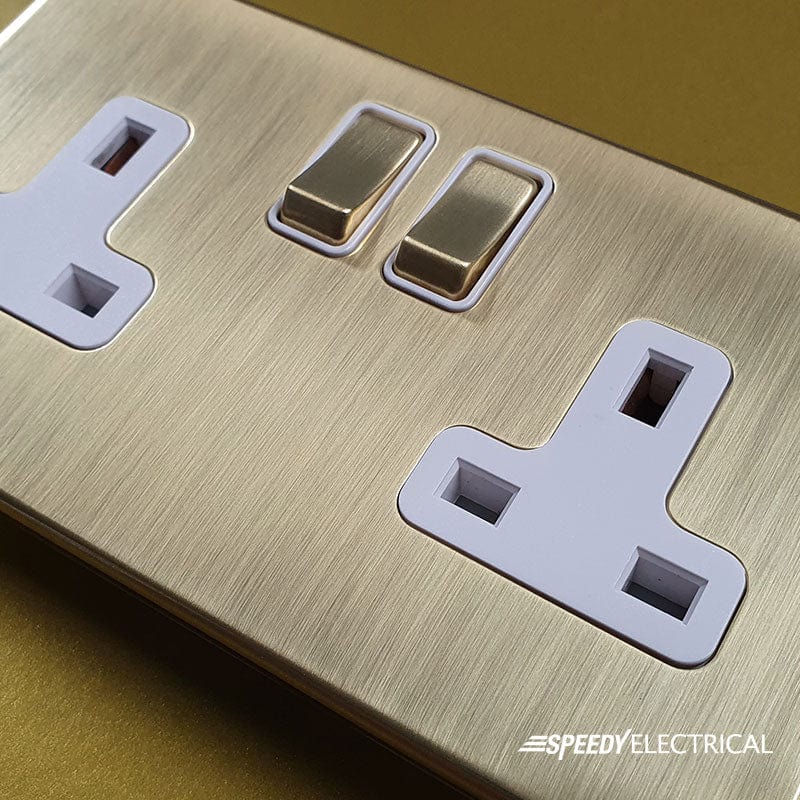 Screwless Brushed Brass 2 Gang 2 Way Toggle Light Switch - White - Image 2