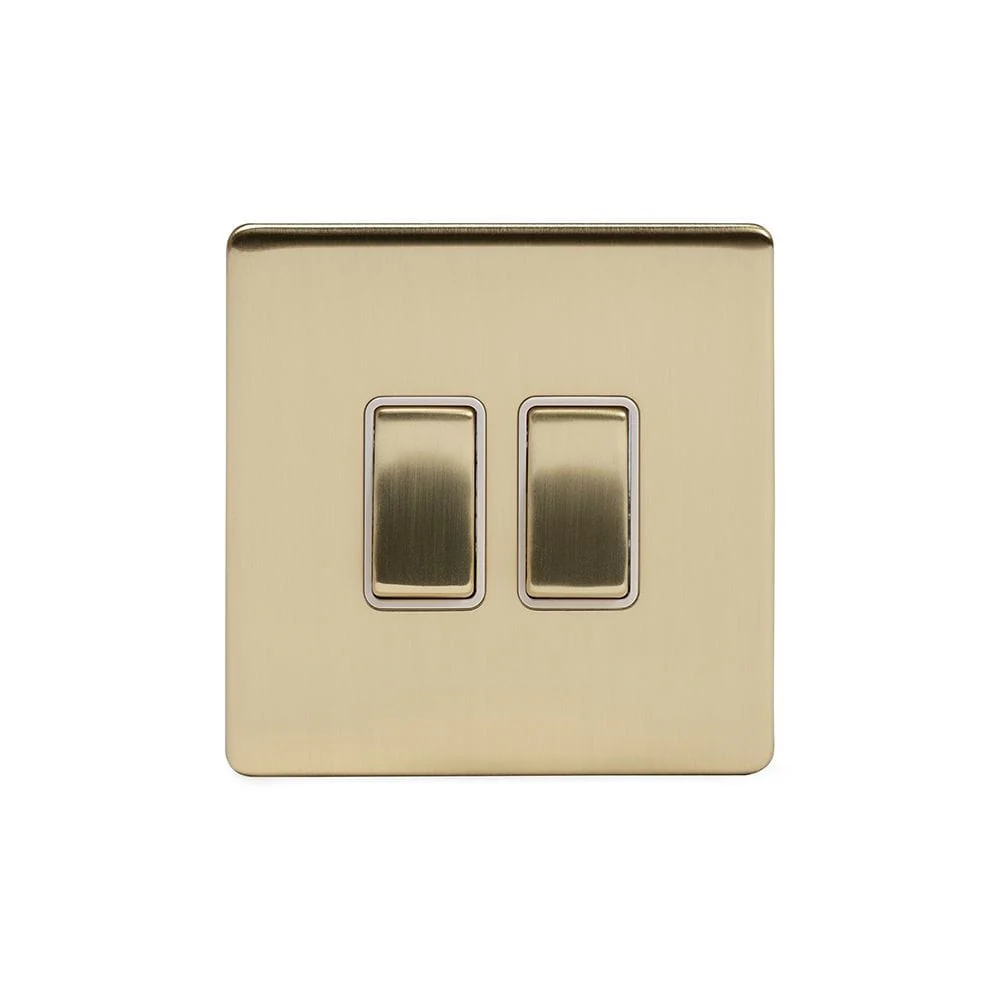 Screwless Brushed Brass 2 Gang Retractive Light Switch