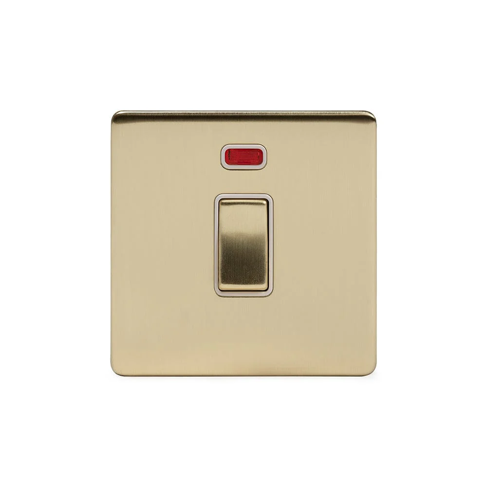 Screwless Brushed Brass 20A 1 Gang Double Pole Switch With Neon