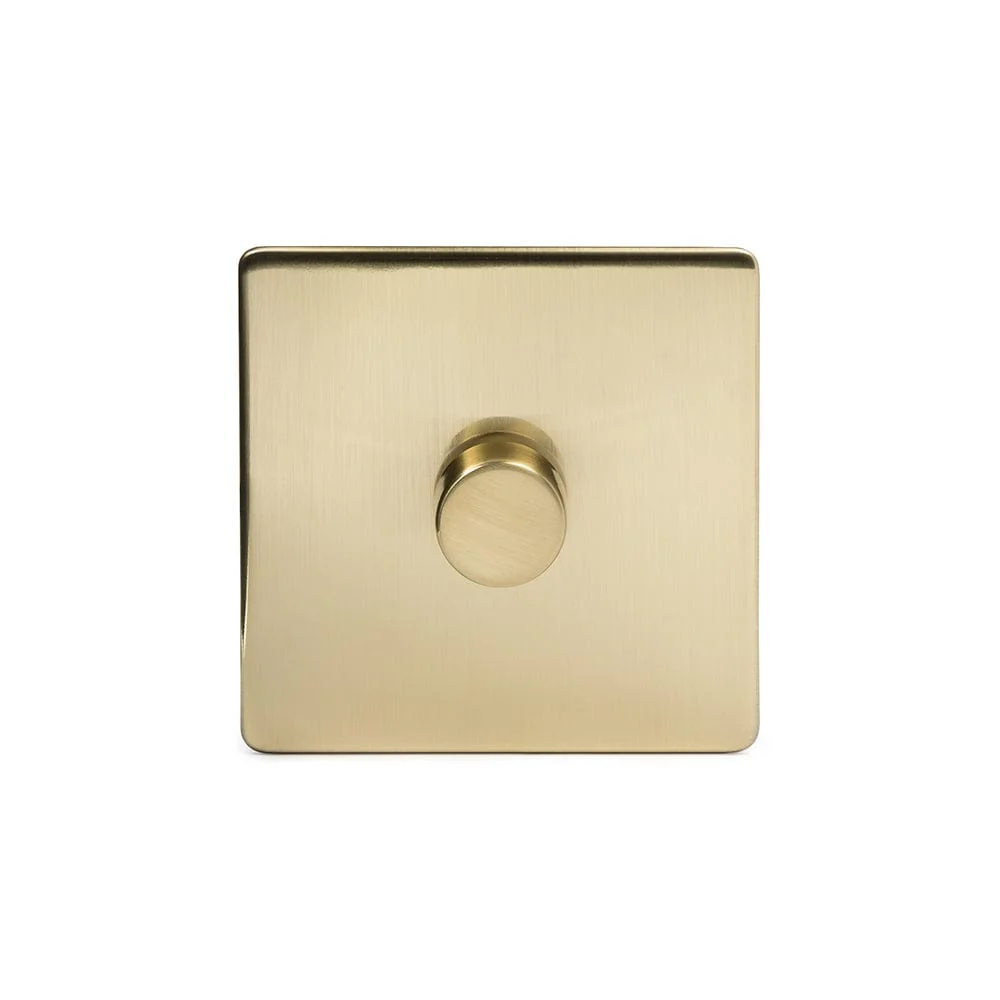 Screwless Brushed Brass 1 Gang 2 Way Intelligent Trailing Dimmer Light Switch