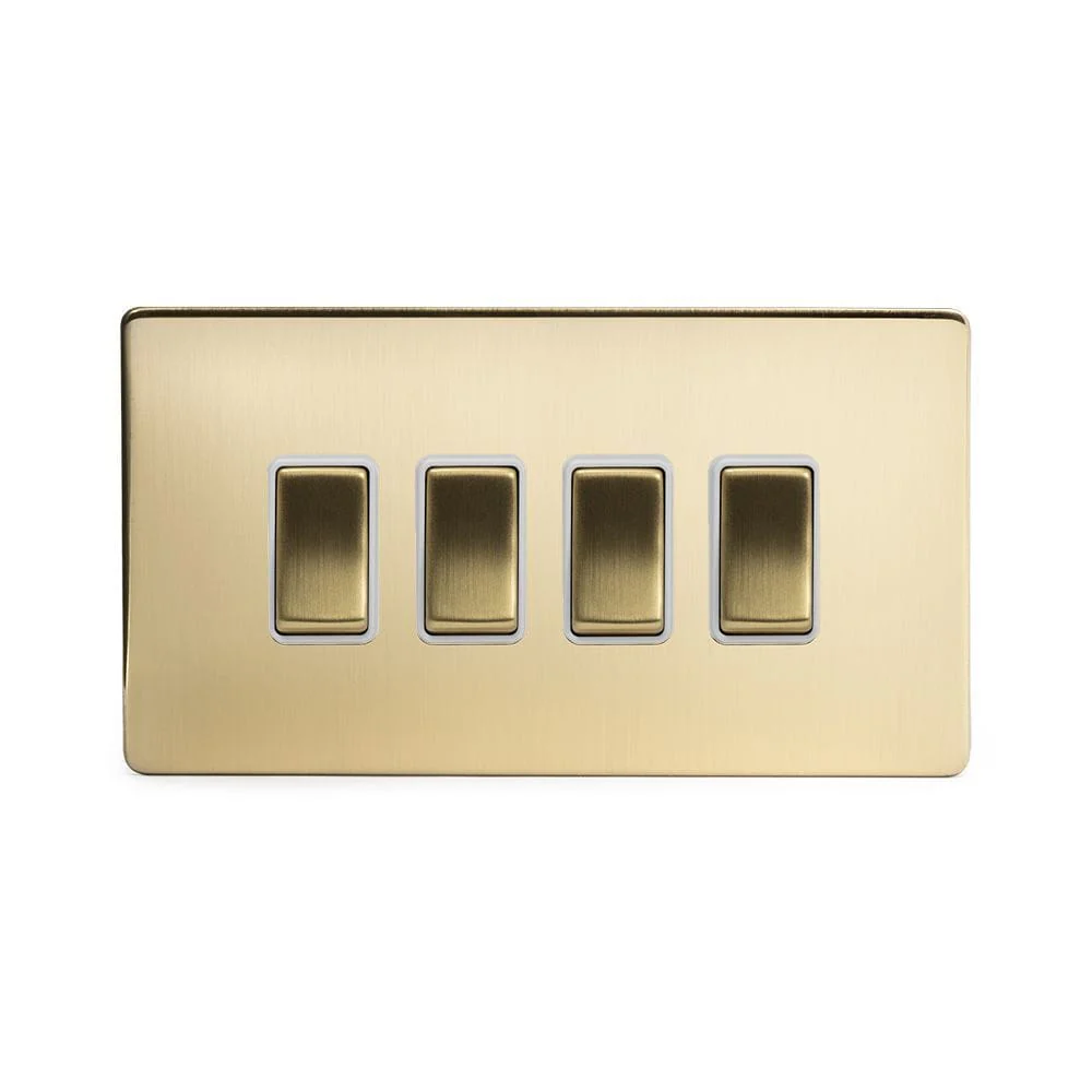 Screwless Brushed Brass 4 Gang Light Switch With 1 Intermediate (3 x 2 Way Swich with 1 Intermediate)
