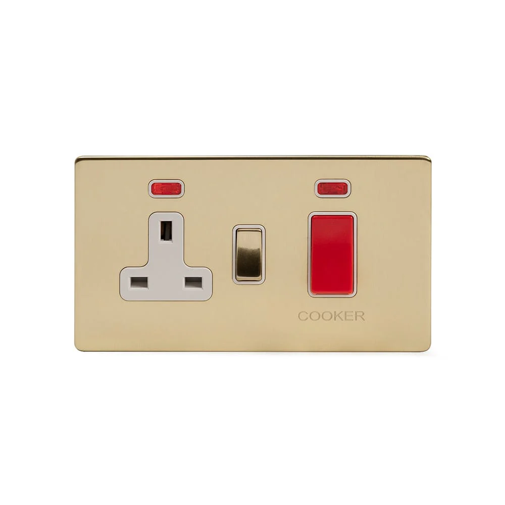 Screwless Brushed Brass 45A Cooker Control Unit With Neon