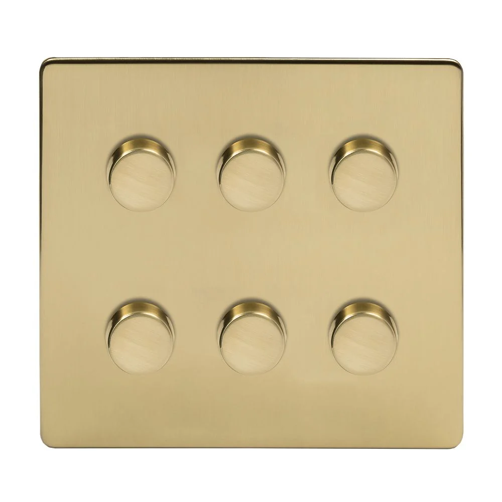 Screwless Brushed Brass 6 Gang 2 Way Intelligent Trailing Dimmer Light Switch
