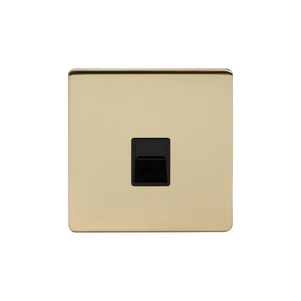 Screwless Brushed Brass 1 Gang Telephone Secondary Socket - BT - Black