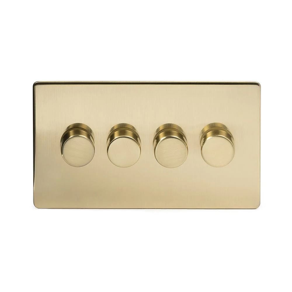 Screwless Brushed Brass 4 Gang 2 Way Intelligent Trailing Dimmer Light Switch