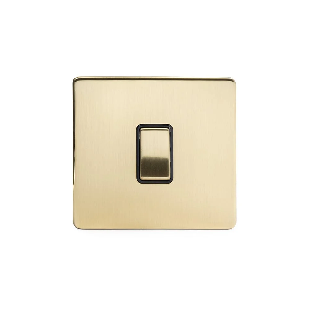 Screwless Brushed Brass 10A 1 Gang Intermediate Light Switch  - Black