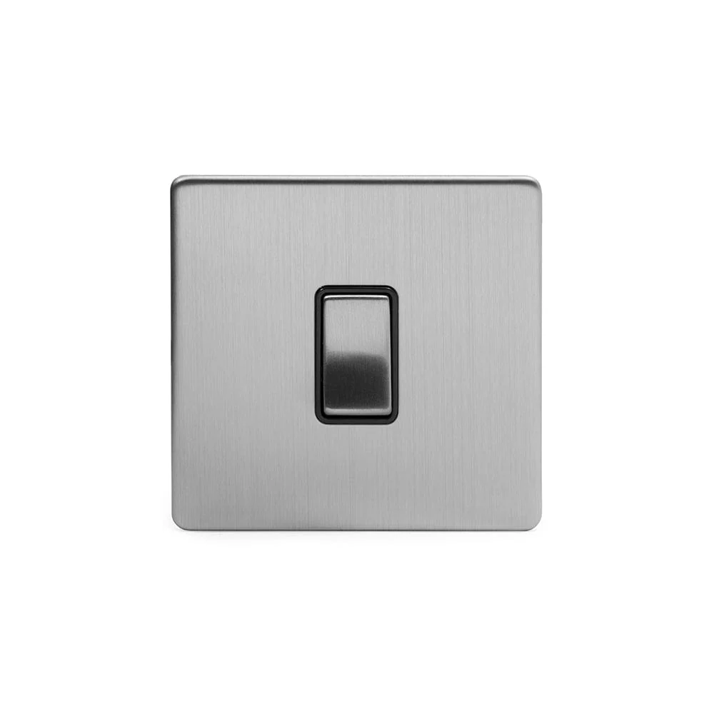 Screwless Brushed Chrome 1 Gang 20 Amp Double Pole Switch Black Trim