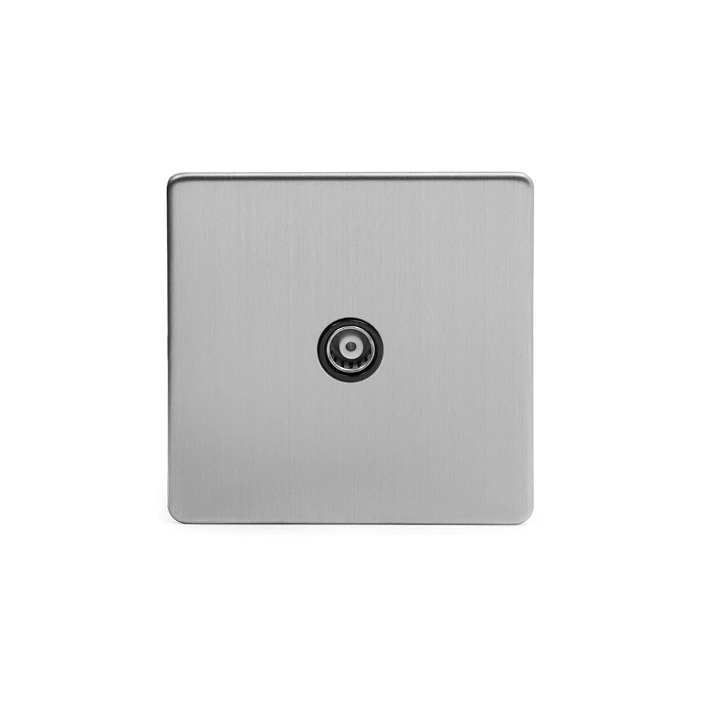 Screwless Brushed Chrome 1 Gang Co Axial TV and Satelite Socket