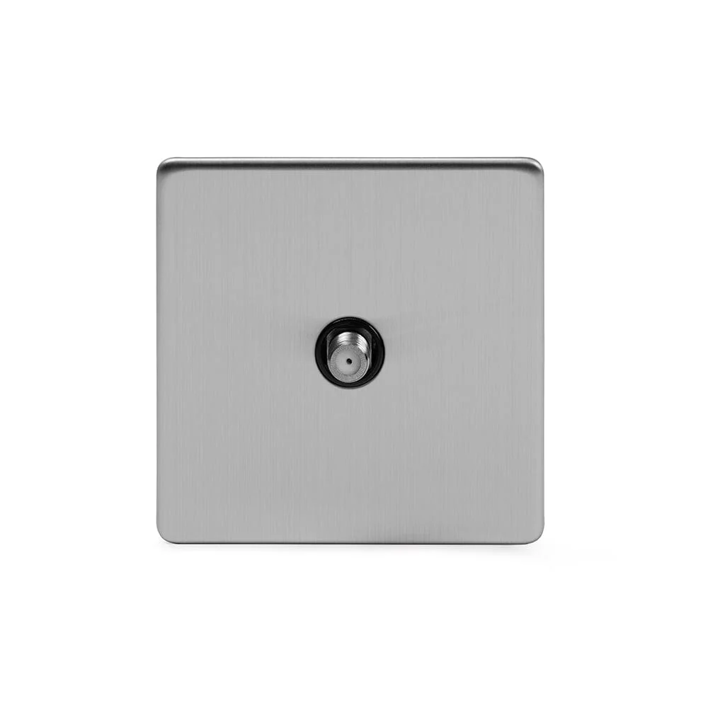 Screwless Brushed Chrome 1 Gang Satellite Socket