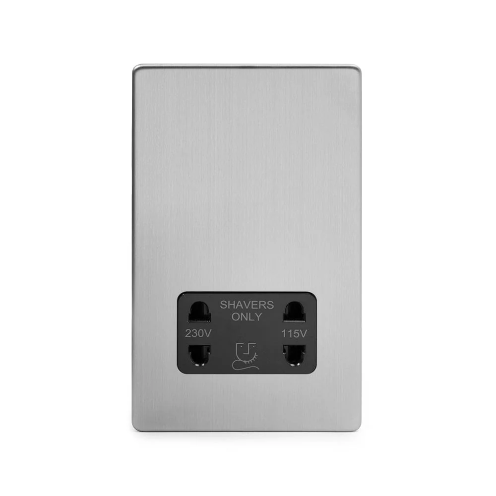 Screwless Brushed Chrome 1 Gang Shaver Socket