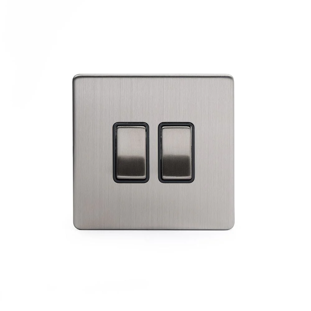 Screwless Brushed Chrome 10A 2 Gang 2 Way Light Switch