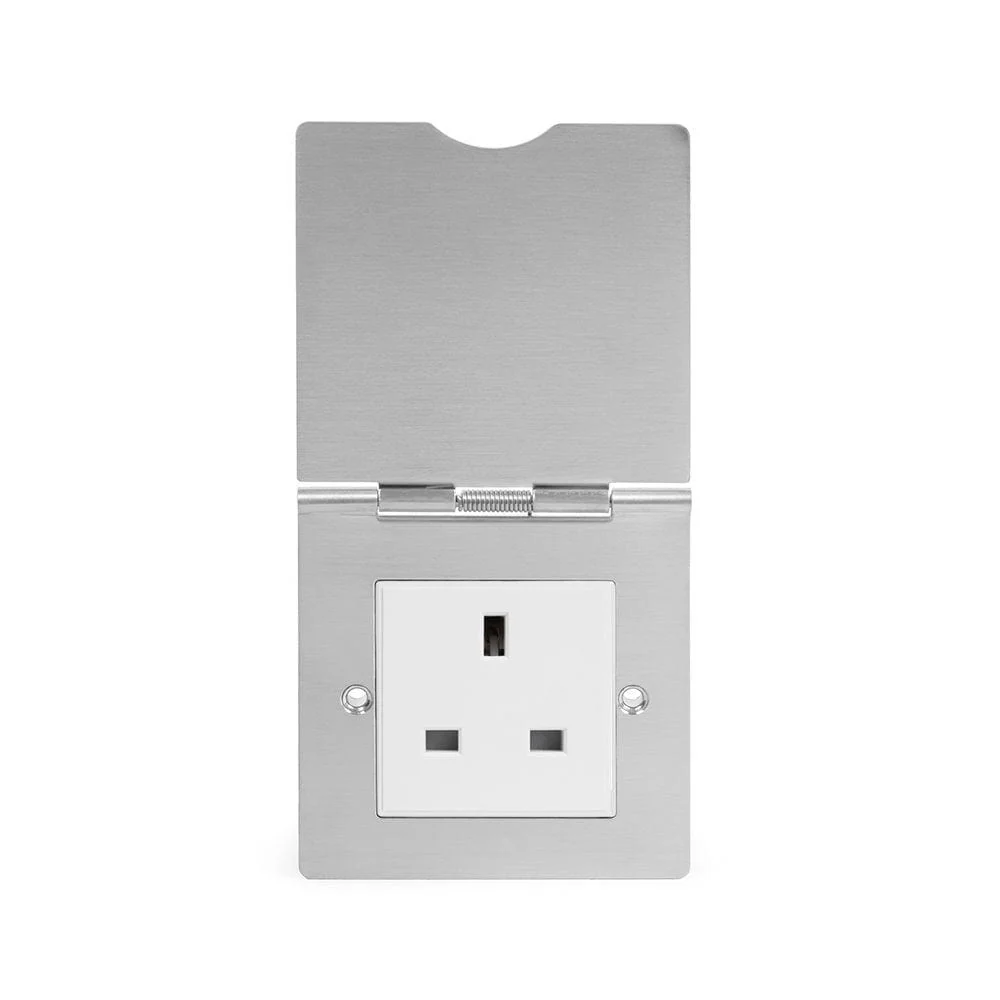 Screwless Brushed Chrome 13 Amp Euromod Floor Outlet Socket 1 Gang