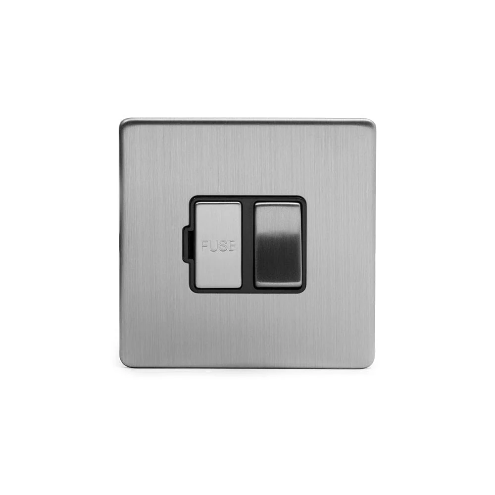 Screwless Brushed Chrome 13A Double Pole Switched Fuse Connection Unit