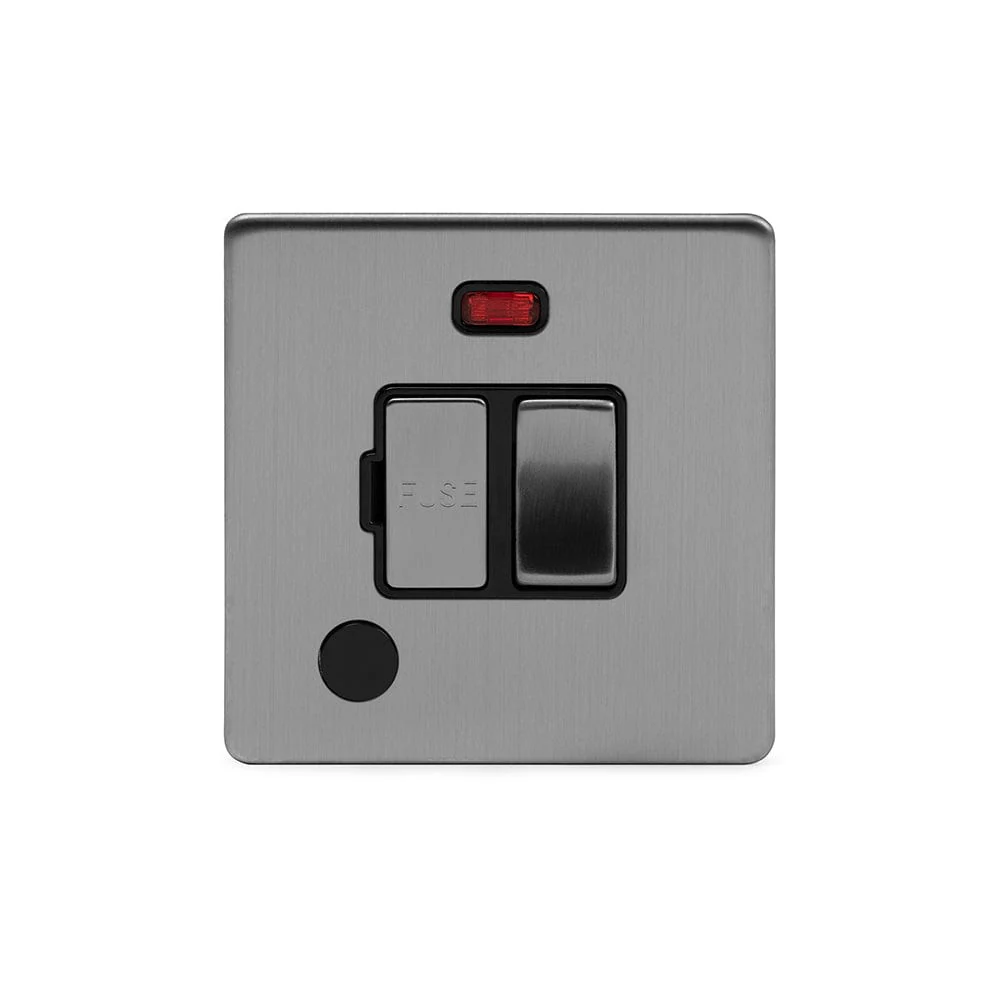 Screwless Brushed Chrome 13A Switched Fuse Connection Unit Flex Outlet With Neon
