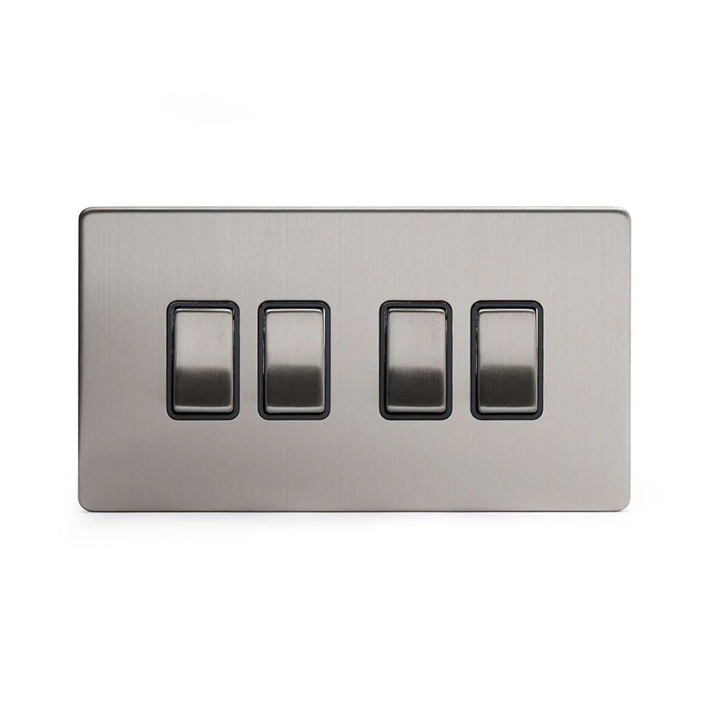 Screwless Brushed Chrome 4 Gang Intermediate Light Switch