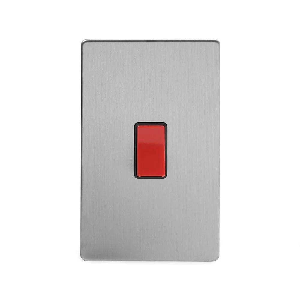 Screwless Brushed Chrome 45A 1 Gang Double Pole Switch- Large Plate