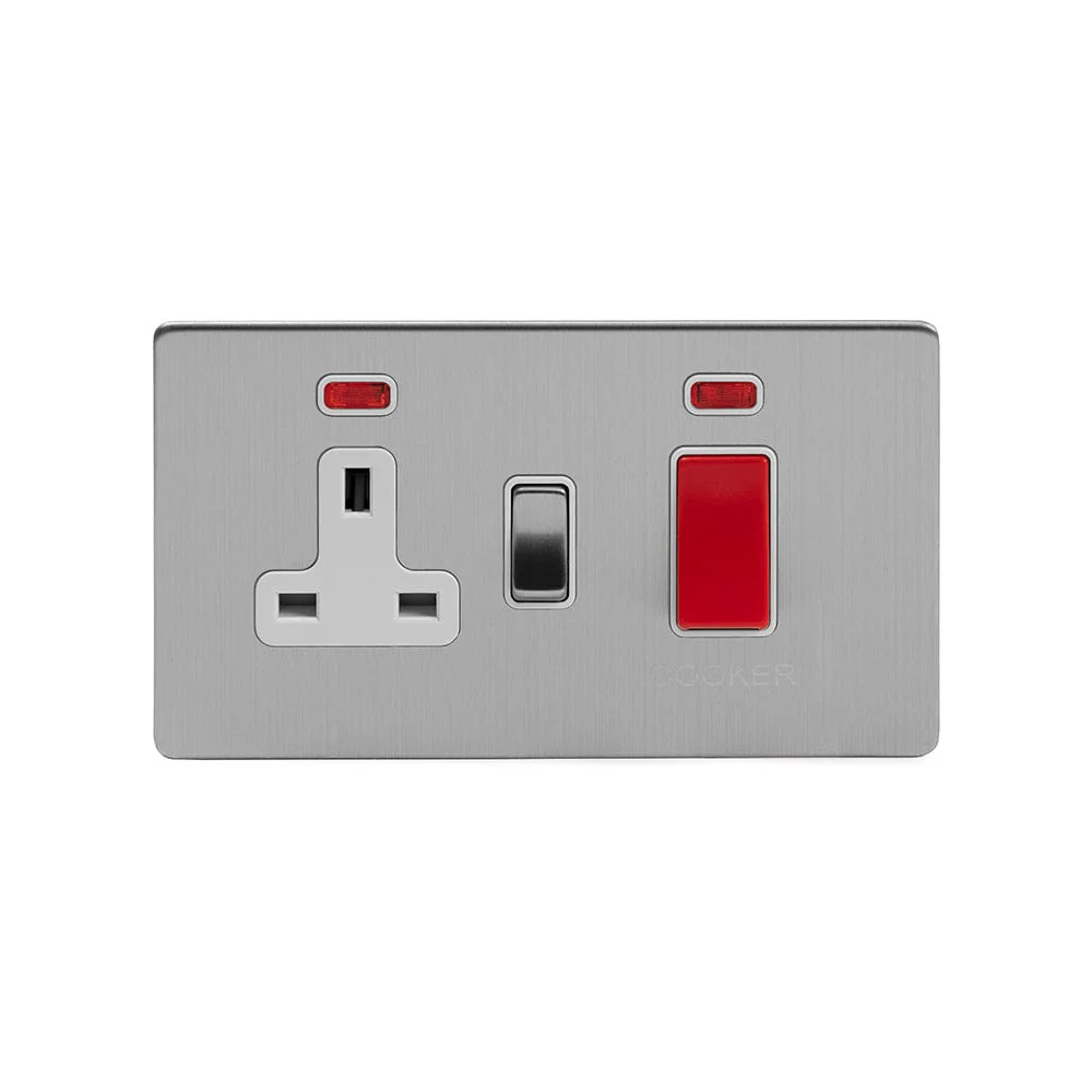 Screwless Brushed Chrome 45A Cooker Control Unit With Neon
