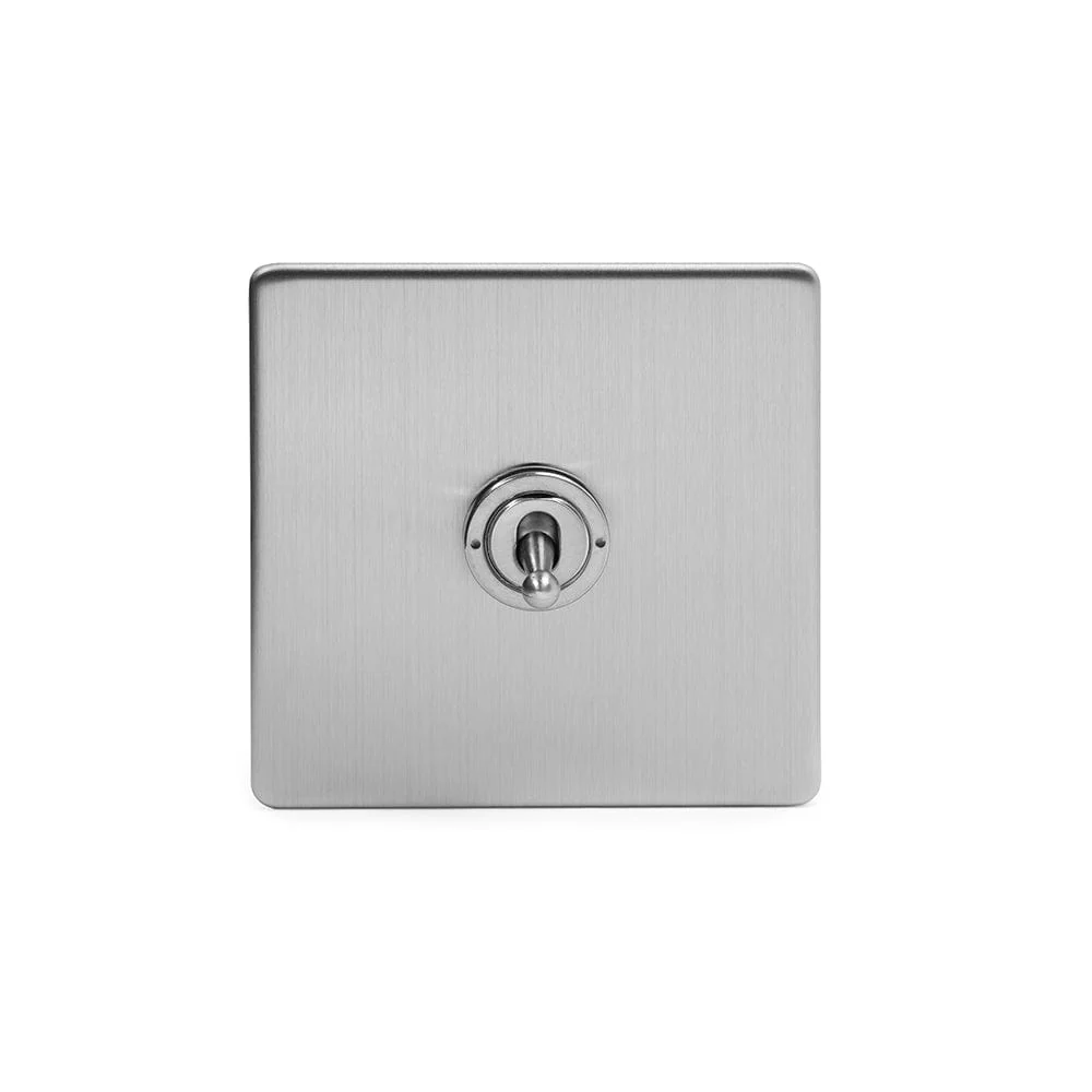 Screwless Brushed Chrome 1 Gang Intermediate Toggle Light Switch - White