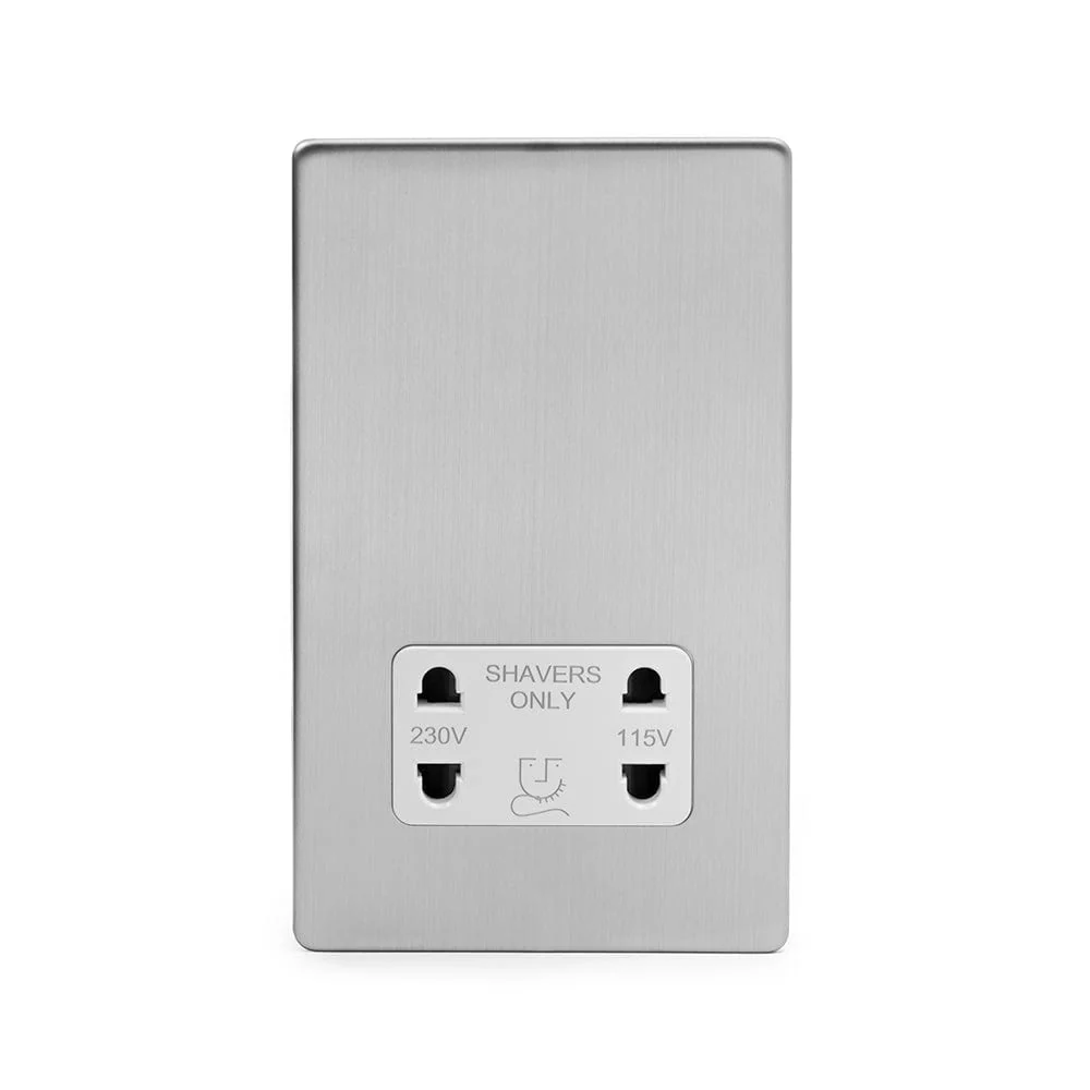 Screwless Brushed Chrome 1 Gang Shaver Socket