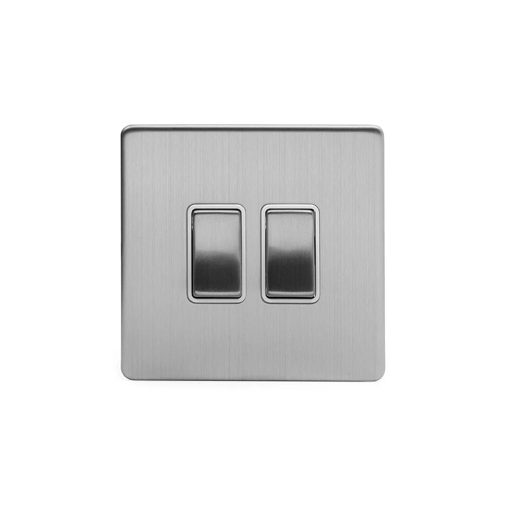 Screwless Brushed Chrome 10A 2 Gang Intermediate Light Switch