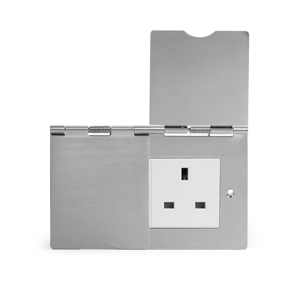 Screwless Brushed Chrome 13 Amp 2 Gang Euromod Floor Outlet Socket - White