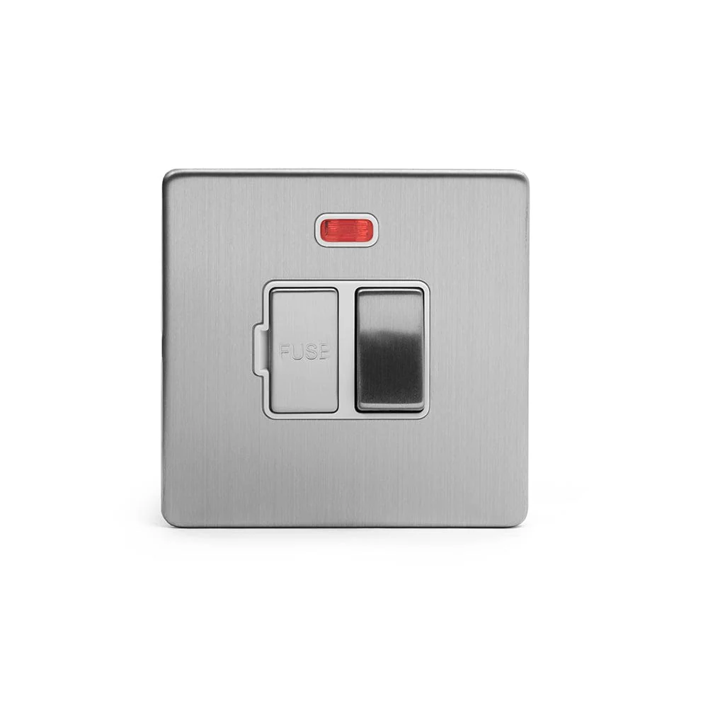 Screwless Brushed chrome 13A Double Pole Switched Fuse Connection Unit With Neon