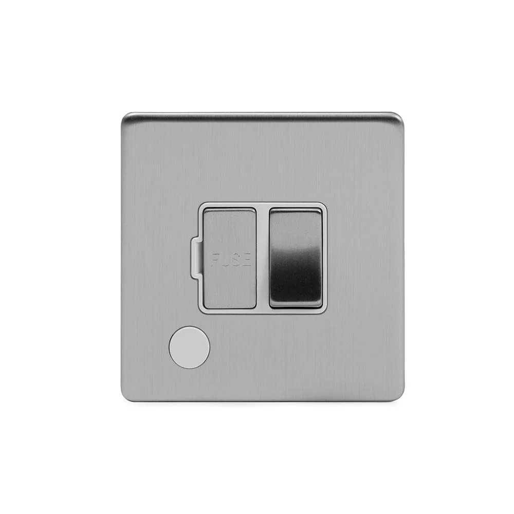 Screwless Brushed Chrome 13A Switched Fuse Connection Unit Flex Outlet